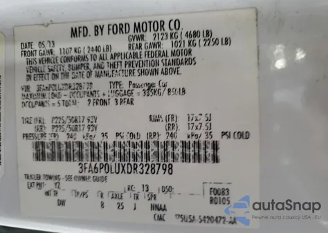 2013 Ford Fusion Se Hybrid z USA, uszkodzony, nr VIN 3FA6P0LUXDR328798